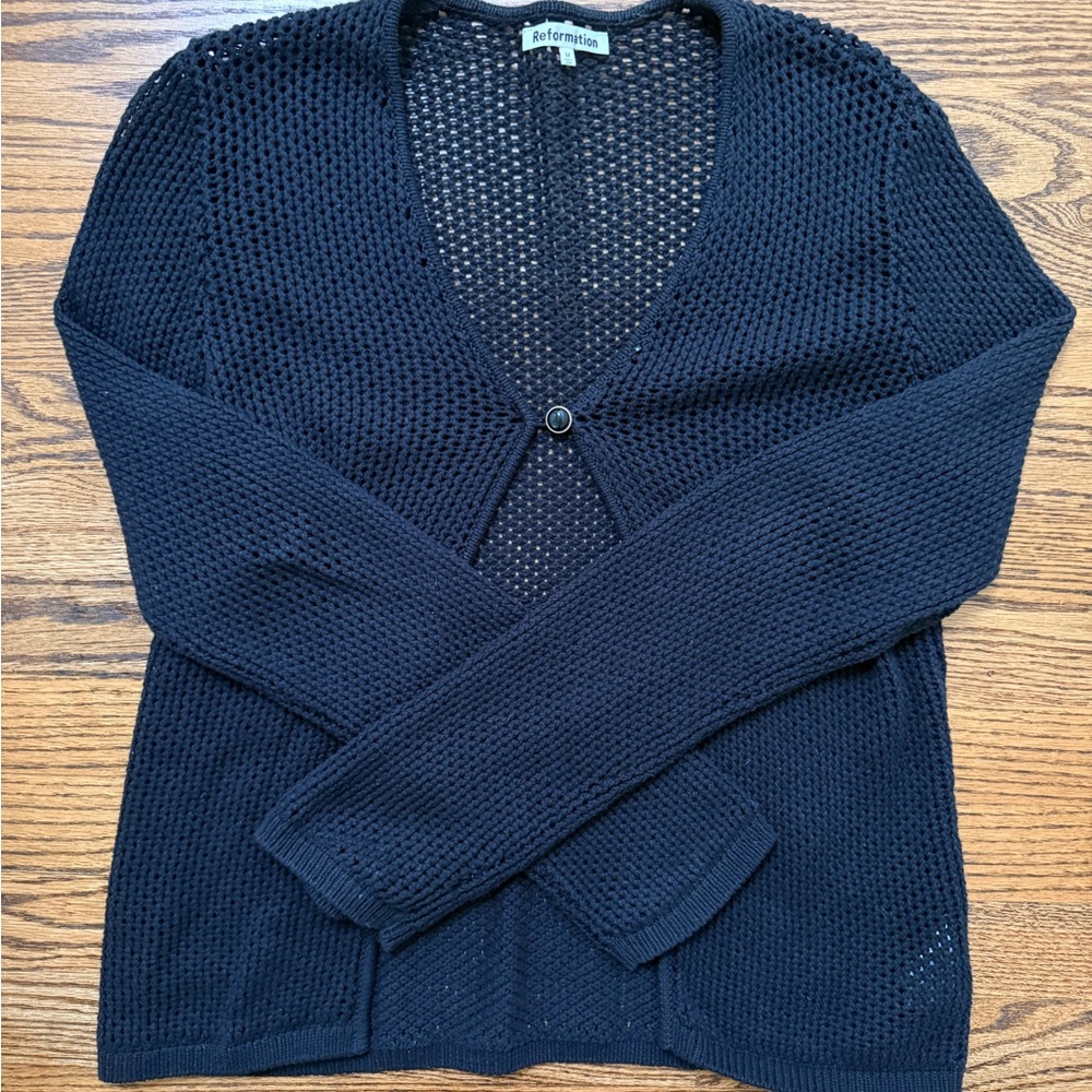 Reformation Black Open-Knit Cardigan